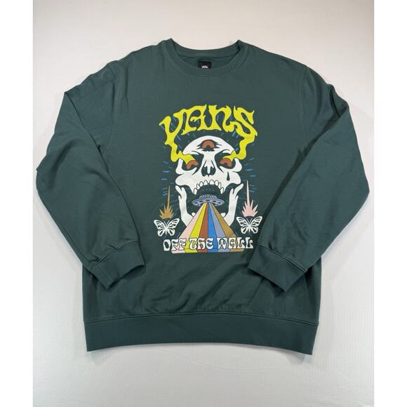 Vans Other - Vans XL Skull UFO Graphic Crewneck Sweatshirt • Psychedelic Art • Green